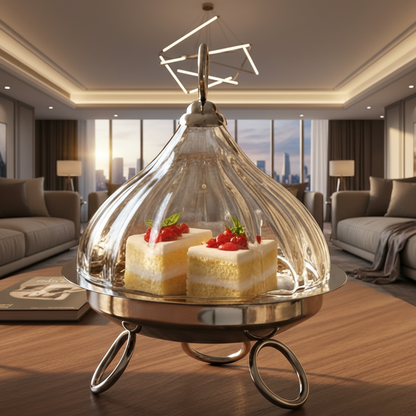 Mawaeen Raised Dessert Tajin with Wavy Glass Dome (M) - Mawaeen