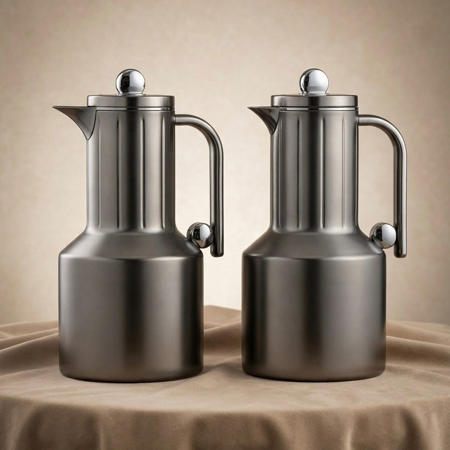 Regal Modern 2-Piece Matt Gray Flask Set (1L + 1L) - Mawaeen