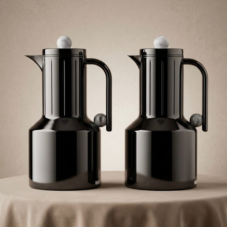 Regal Modern 2-Piece Glossy Black Flask Set (1L + 1L) - Mawaeen