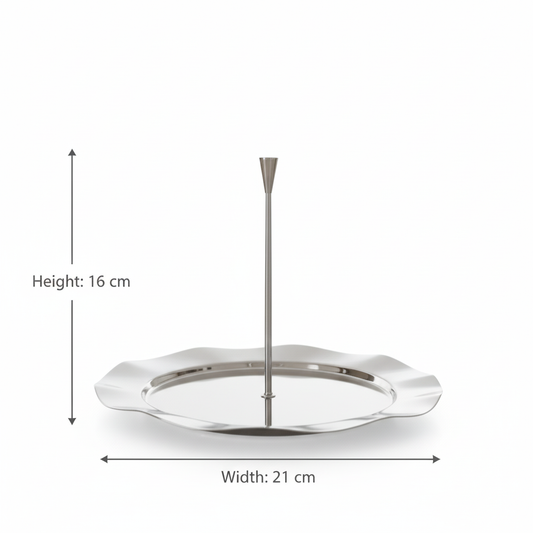 Single-Tier Sweet Plate with Central Column – Wavy Silver Design (M)
