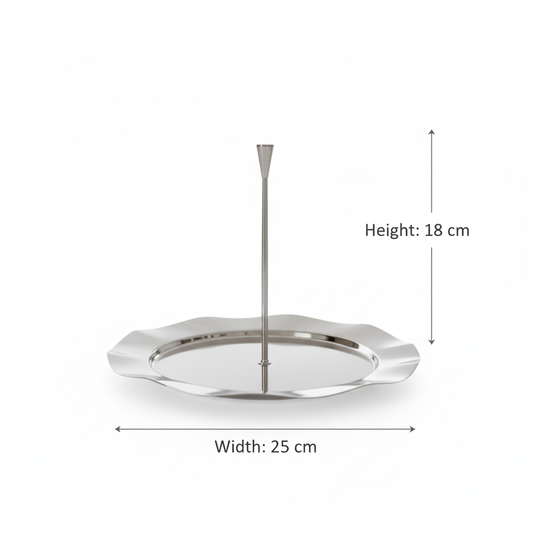Single-Tier Sweet Plate with Central Column – Wavy Silver Design (L)