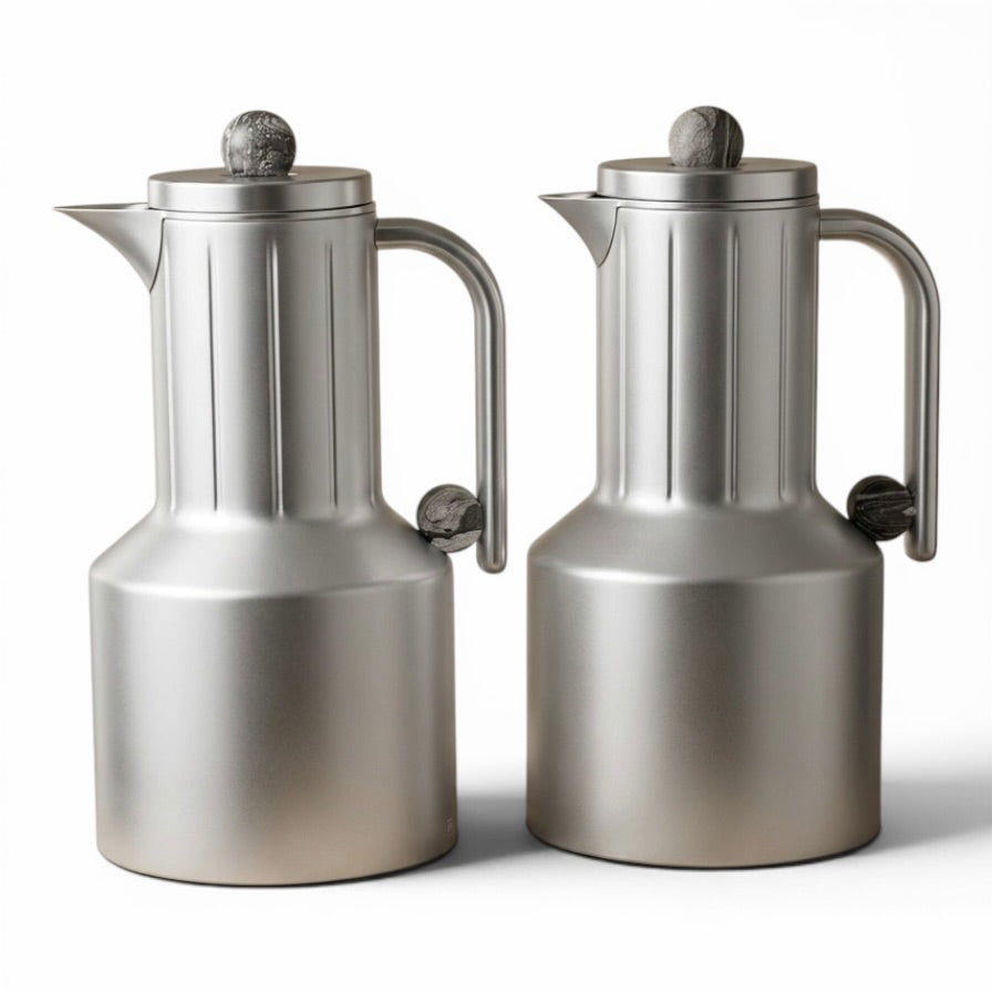 Regal Modern 2-Piece Matt Silver Flask Set (1L + 1L) - Mawaeen