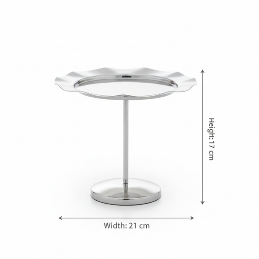 Pedestal Sweet Plate / Single-Tier Cake Stand – Wavy Silver Design (L)