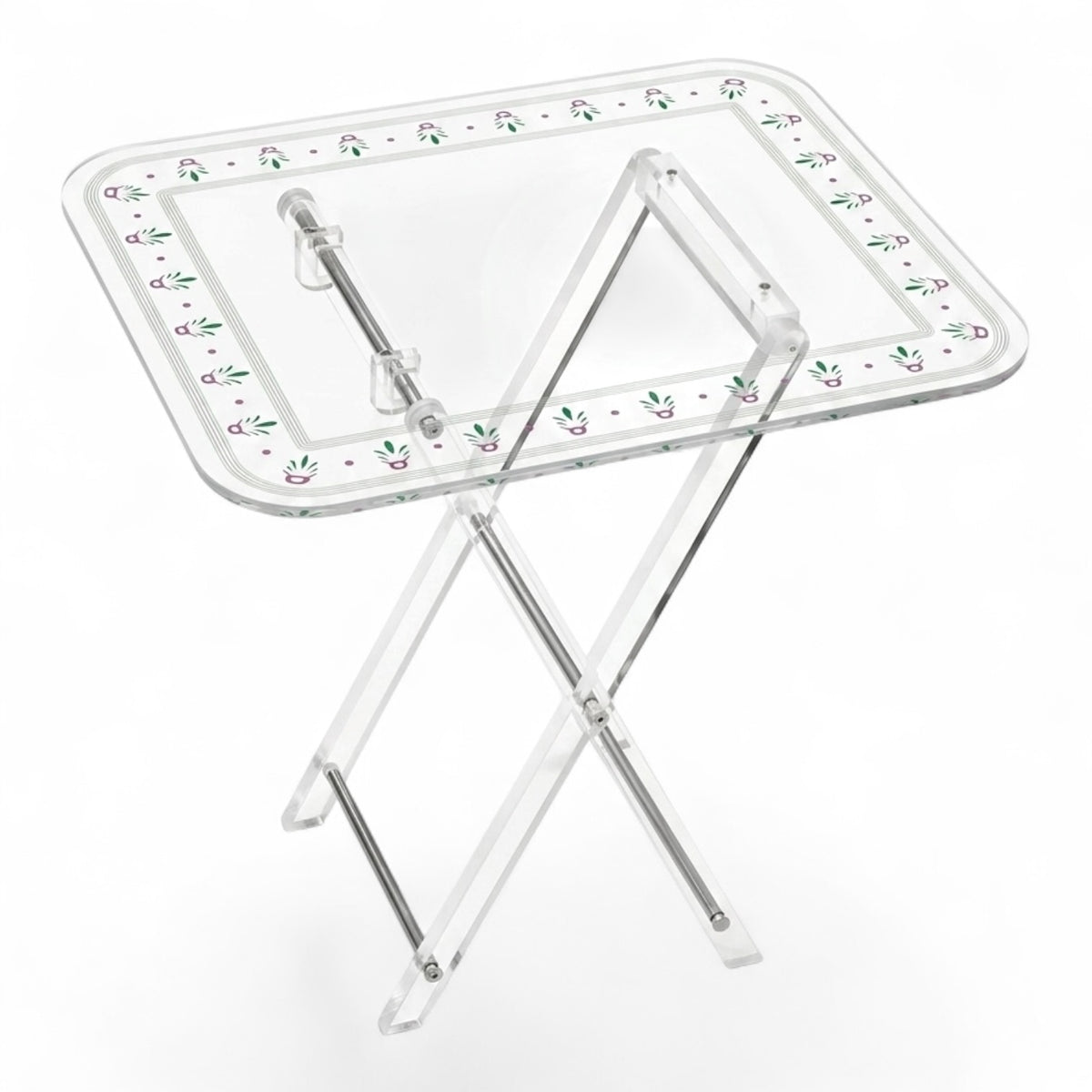 Nakhla Clear Acrylic Folding Side Table Set with Stand – 4 Pieces
