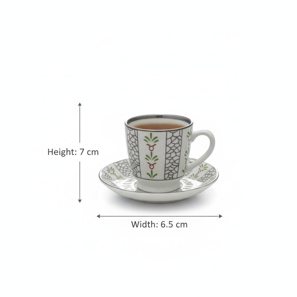 Cawa Tea Cups Set S/Line – 6 Cups with Saucers (130cc) - Mawaeen