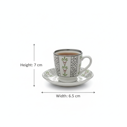 Cawa Tea Cups Set S/Line – 6 Cups with Saucers (130cc) - Mawaeen