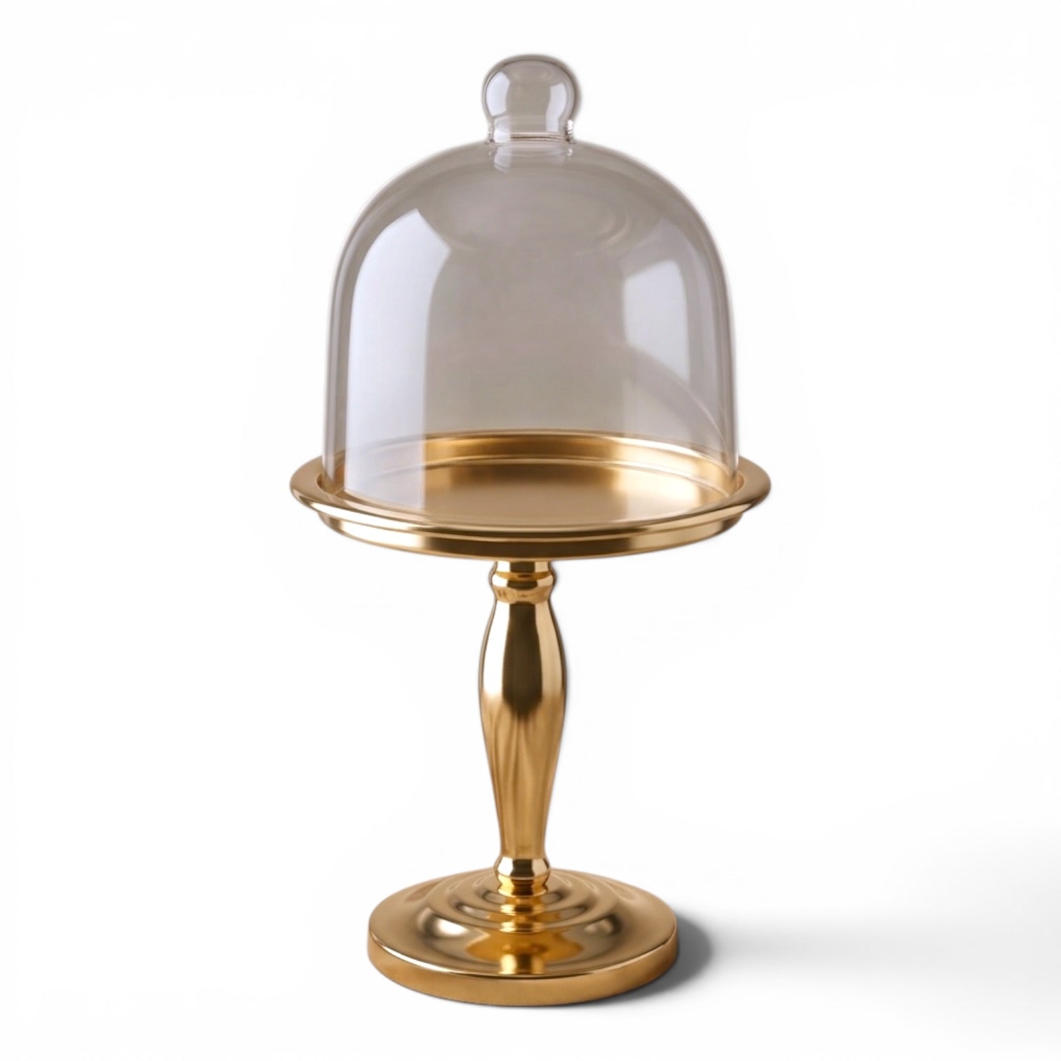 Modern Shiny Gold Dessert Stand with Glass Lid (L)