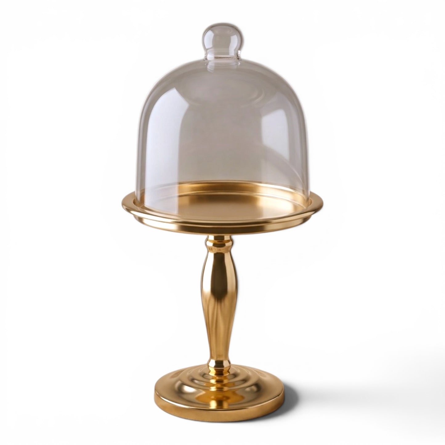 Modern Shiny Gold Dessert Stand with Glass Lid (L)