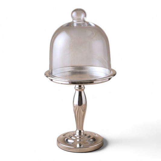 Modern Silver Dessert Stand with Glass Lid (L)