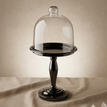 Modern Black Chrome Dessert Stand with Glass Lid (L)