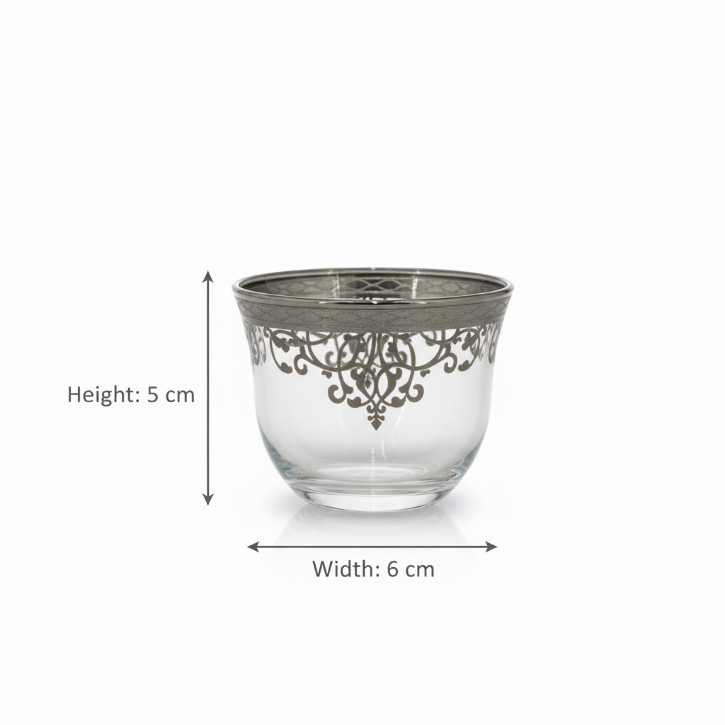 Cawa Arabic Coffee Cups Set Silver – 6 Pieces (80cc, Turkish Made) - Mawaeen