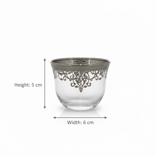 Cawa Arabic Coffee Cups Set Silver – 6 Pieces (80cc, Turkish Made) - Mawaeen