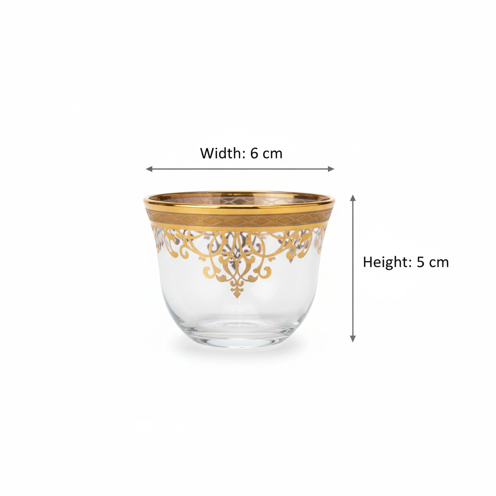 Cawa Arabic Coffee Cups Set Gold – 6 Pieces (80cc, Turkish Made) - Mawaeen