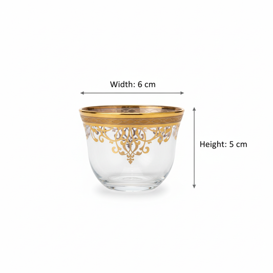 Cawa Arabic Coffee Cups Set Gold – 6 Pieces (80cc, Turkish Made) - Mawaeen