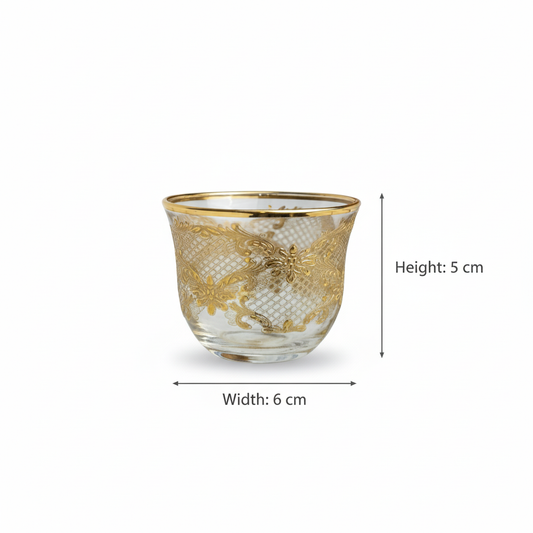 Cawa Arabic Coffee Cups Set Gold – 6 Pieces (80cc, Turkish Made) - Mawaeen