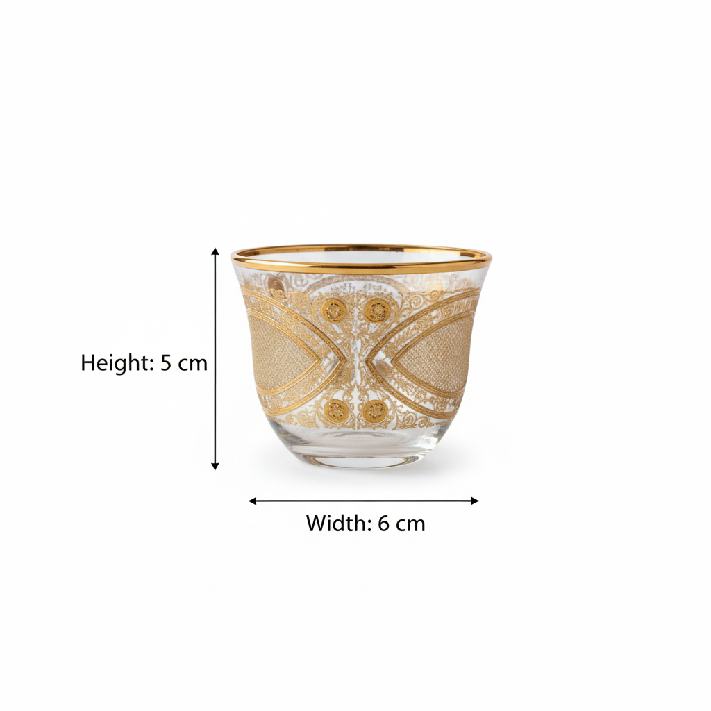 Cawa Arabic Coffee Cups Set Gold – 6 Pieces (80cc, Turkish Made) - Mawaeen