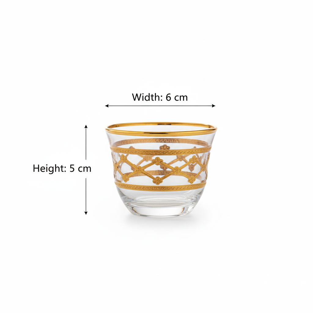 Cawa Arabic Coffee Cups Set Gold – 6 Pieces (80cc, Turkish Made) - Mawaeen