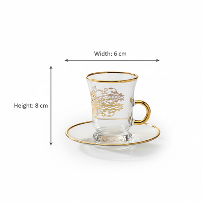 Tea Istikan Set – 6 Pieces with Plates Gold - (130cc, Turkish Made) - Mawaeen