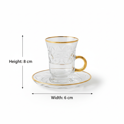 Tea Istikan Set – 6 Pieces with Plates G/Line - (130cc, Turkish Made) - Mawaeen