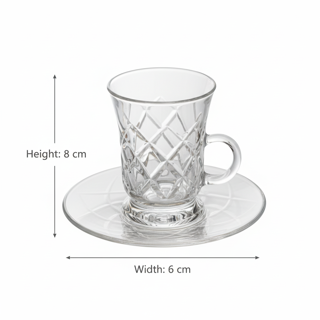 Tea Istikan Set – 6 Pieces with Plates C/Line - (130cc, Turkish Made) - Mawaeen
