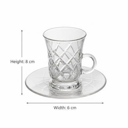 Tea Istikan Set – 6 Pieces with Plates C/Line - (130cc, Turkish Made) - Mawaeen