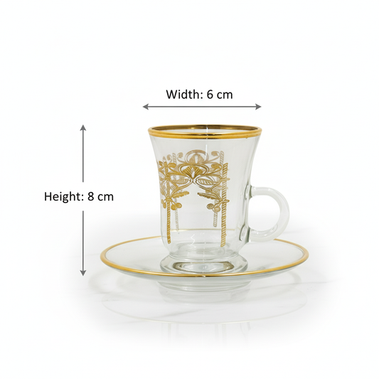 Tea Istikan Set – 6 Pieces with Plates Gold - (130cc, Turkish Made)