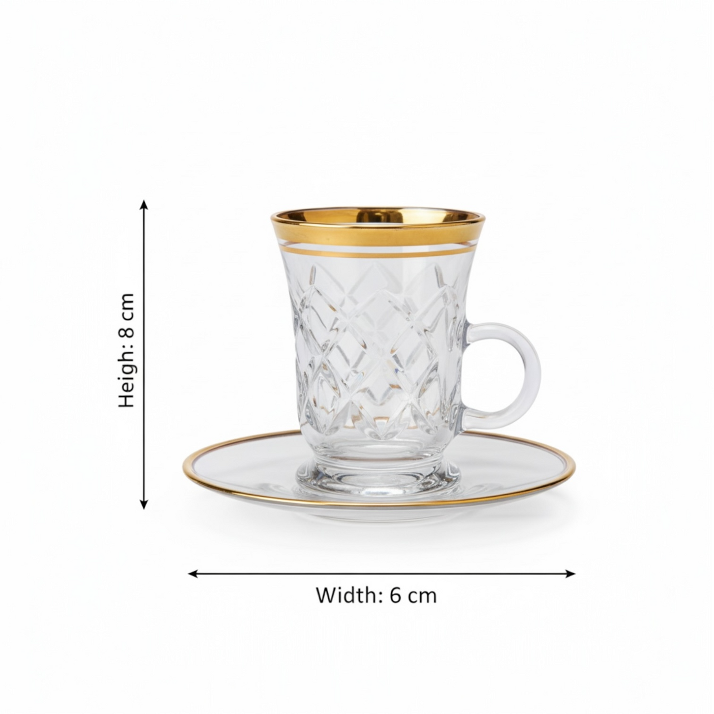 Tea Istikan Set – 6 Pieces with Plates G/Line - (130cc, Turkish Made) - Mawaeen