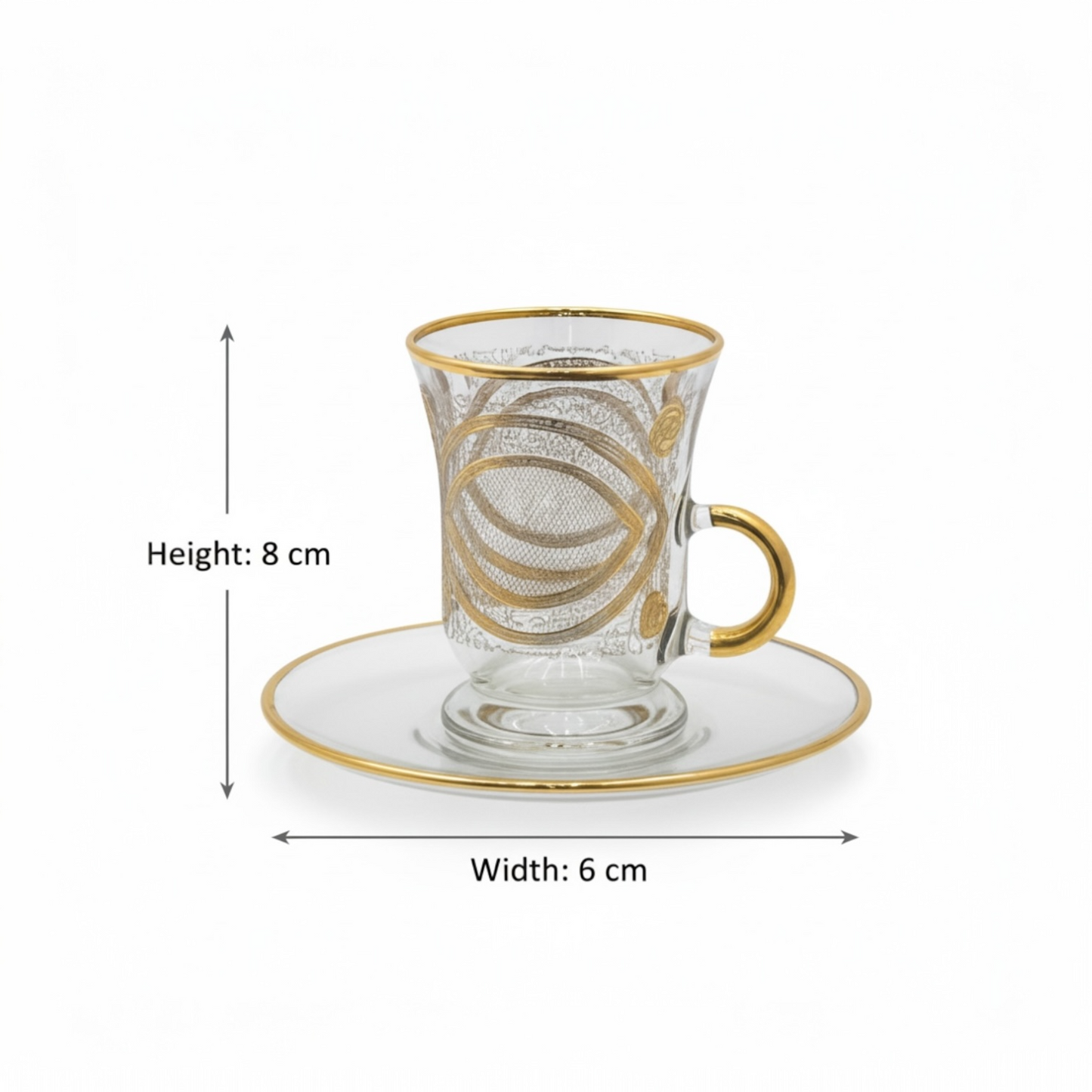 Tea Istikan Set – 6 Pieces with Plates NHGold - (130cc, Turkish Made) - Mawaeen