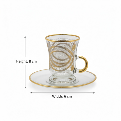 Tea Istikan Set – 6 Pieces with Plates NHGold - (130cc, Turkish Made) - Mawaeen