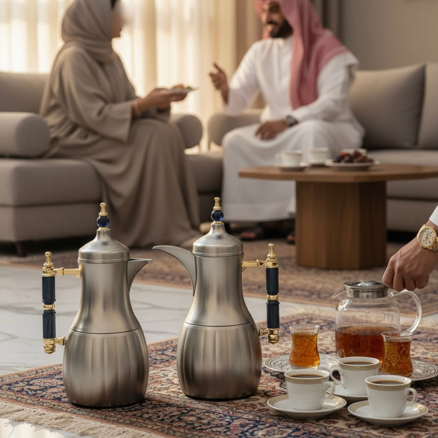 Premium Modern Dallah Set – Elegant Contemporary Design (1L + 1L) - Mawaeen