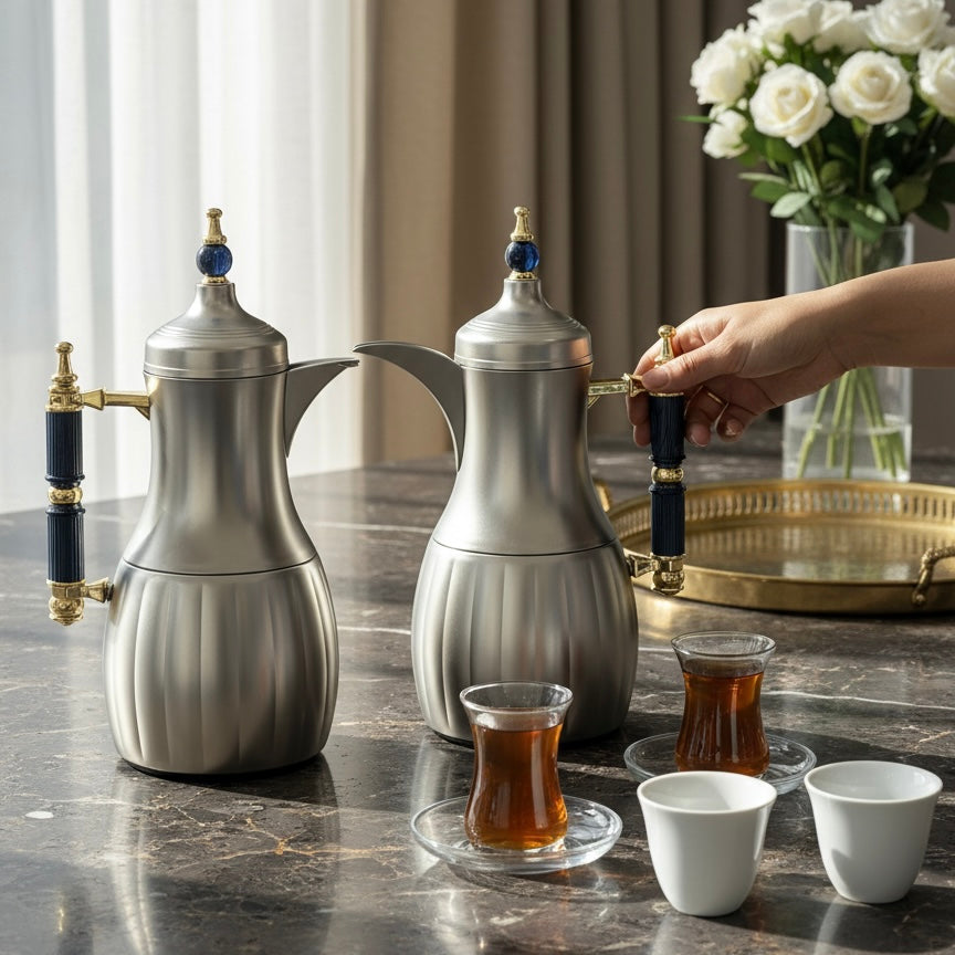 Premium Modern Dallah Set – Elegant Contemporary Design (1L + 1L) - Mawaeen