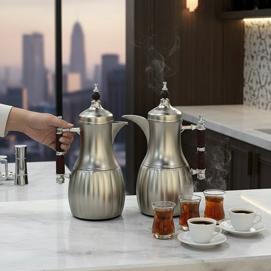 Premium Modern Dallah Set – Elegant Contemporary Design (1L + 1L) - Mawaeen