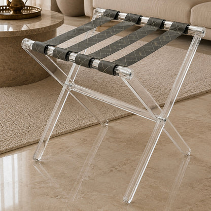 Modern Silver Textured Leather Folding Side Table Set with Stand – 2 Pieces
