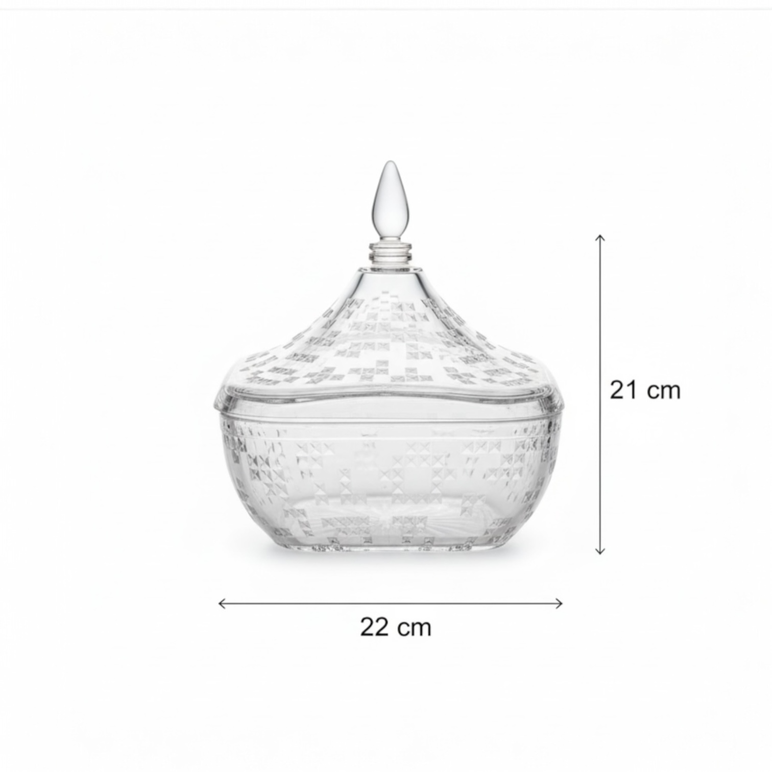 Square Acrylic Date Bowl with Lid – Modern Diamond-Cut Design (L) - Mawaeen