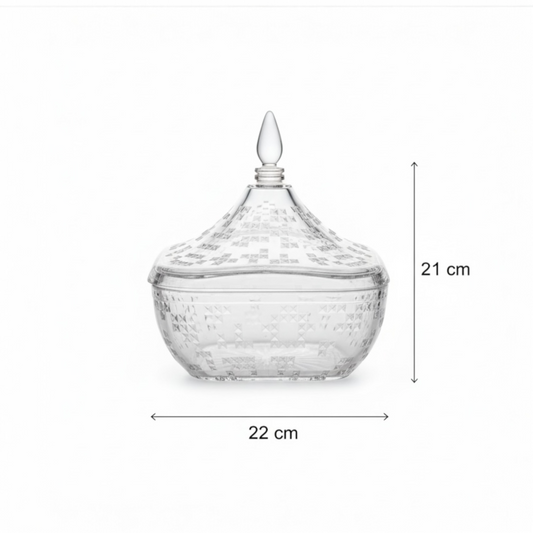 Square Acrylic Date Bowl with Lid – Modern Diamond-Cut Design (L) - Mawaeen