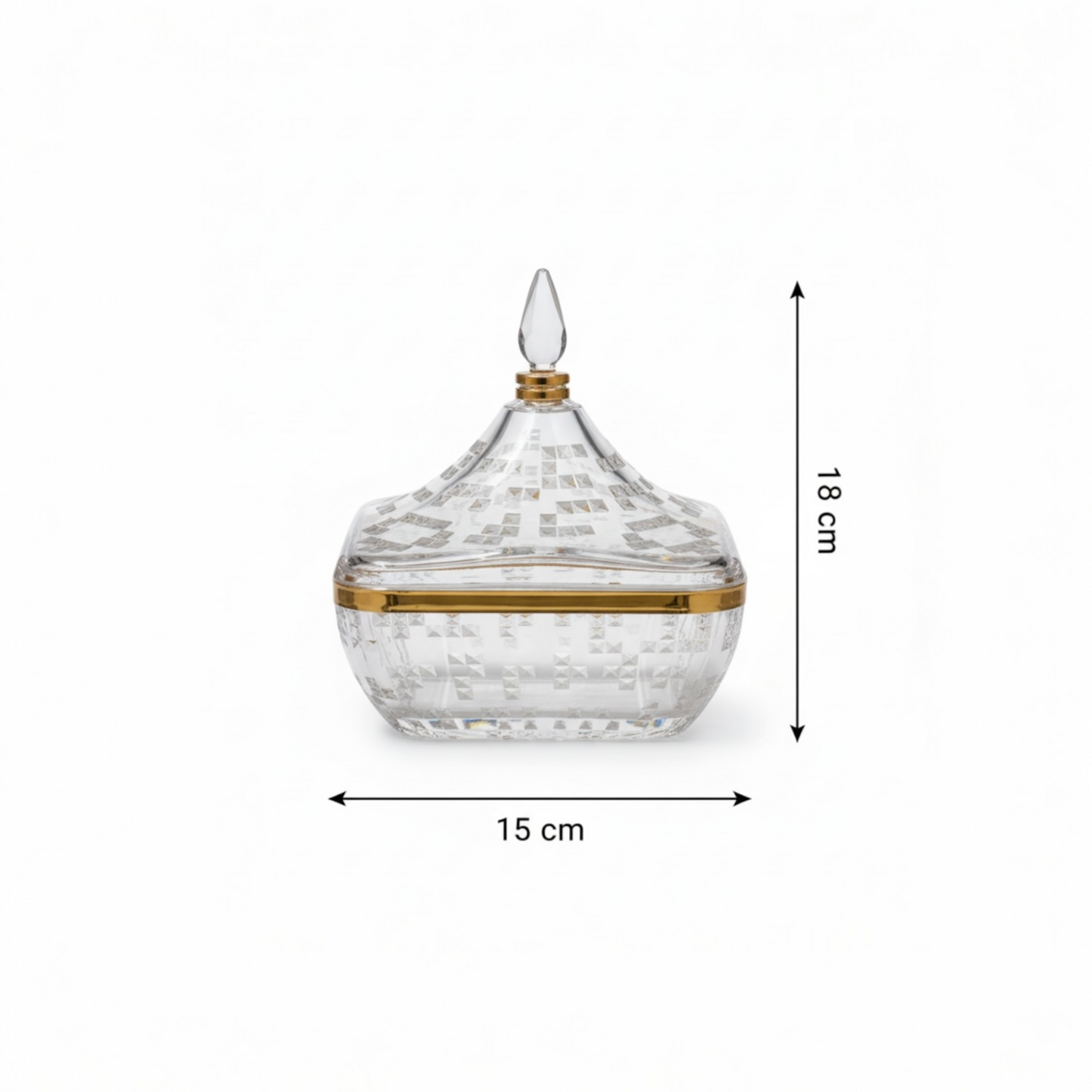 Square Acrylic Date Bowl with Lid G/Line – Modern Diamond-Cut Design (S) - Mawaeen