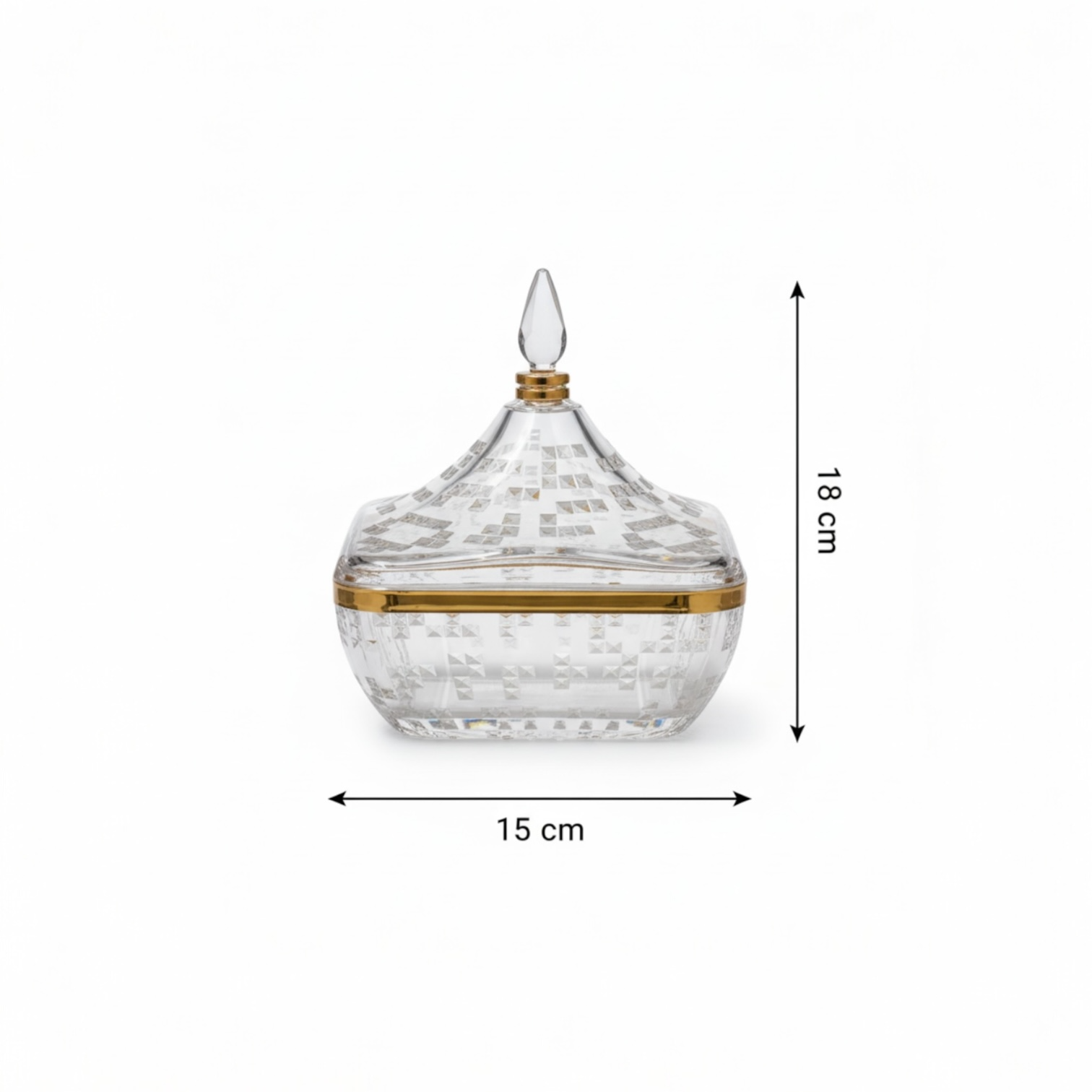 Square Acrylic Date Bowl with Lid G/Line – Modern Diamond-Cut Design (S) - Mawaeen