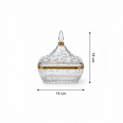 Square Acrylic Date Bowl with Lid G/Line – Modern Diamond-Cut Design (S) - Mawaeen