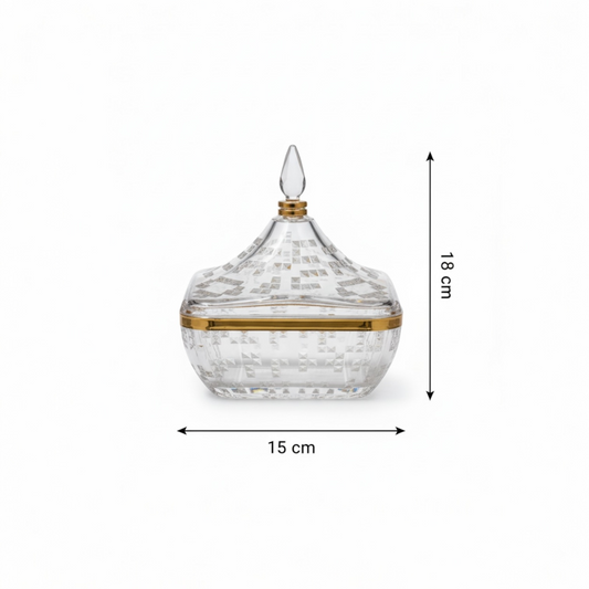 Square Acrylic Date Bowl with Lid G/Line – Modern Diamond-Cut Design (S) - Mawaeen