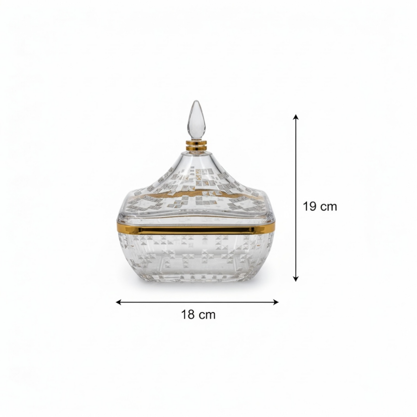Square Acrylic Date Bowl with Lid G/Line – Modern Diamond-Cut Design (M) - Mawaeen