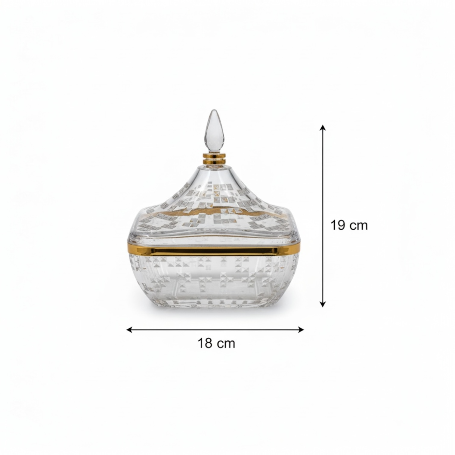 Square Acrylic Date Bowl with Lid G/Line – Modern Diamond-Cut Design (M) - Mawaeen