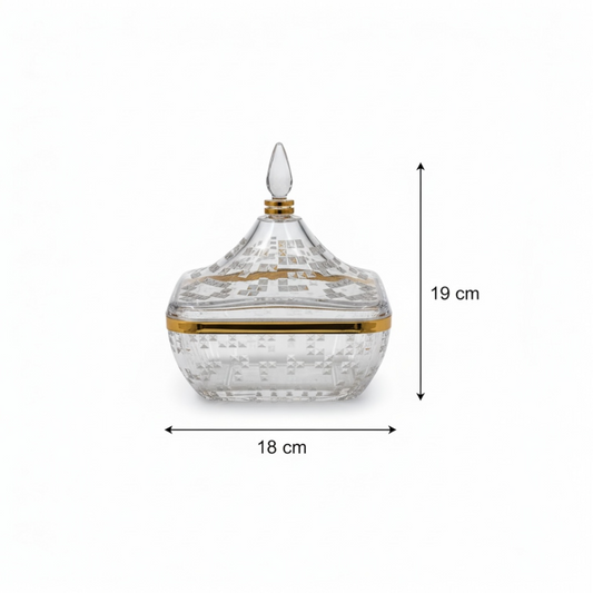 Square Acrylic Date Bowl with Lid G/Line – Modern Diamond-Cut Design (M) - Mawaeen