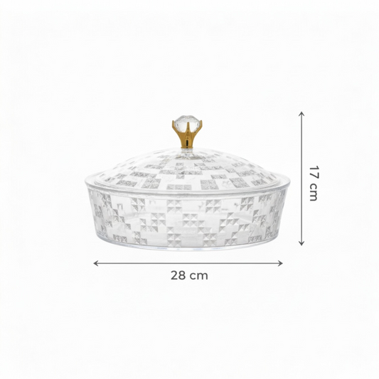 Luxury Round Acrylic Candy Box with Lid – Elegant Crystal Design (L) - Mawaeen