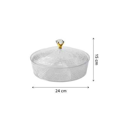 Luxury Round Acrylic Candy Box D/4 with Lid – Elegant Crystal Design (S) - Mawaeen