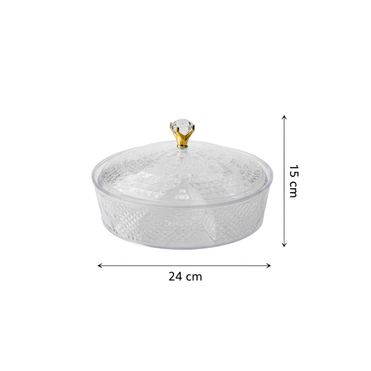 Luxury Round Acrylic Candy Box D/4 with Lid – Elegant Crystal Design (S) - Mawaeen