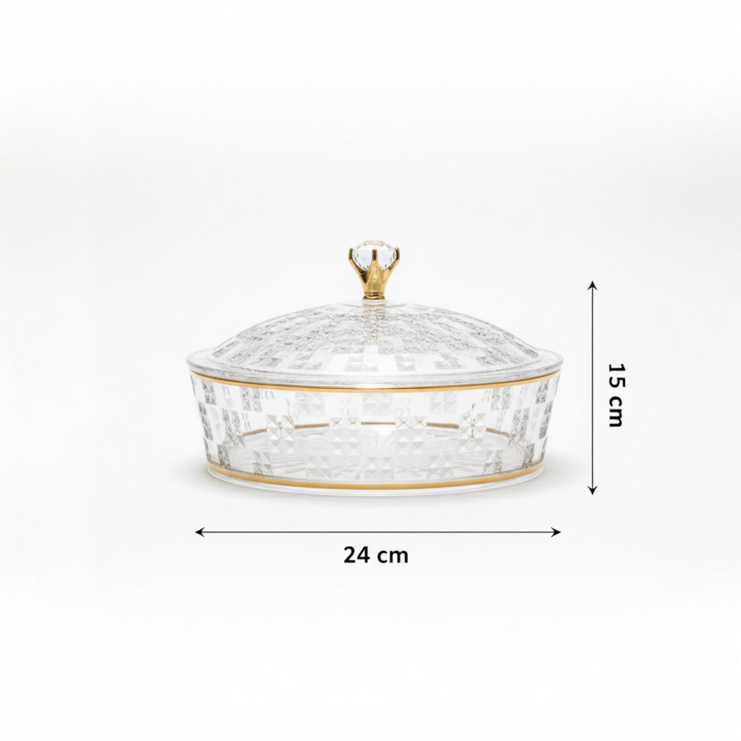 Luxury Round Acrylic Candy Box with Lid – Elegant Crystal Design G/Line (S)