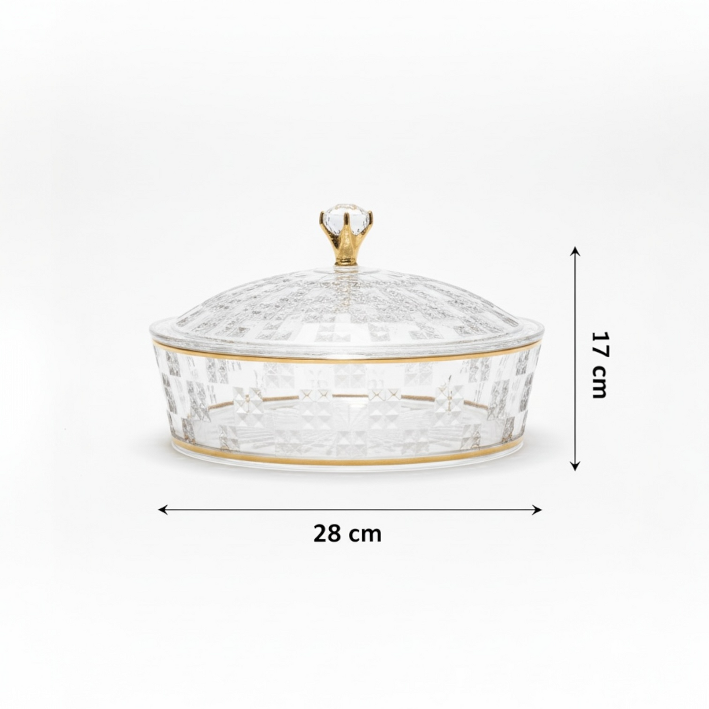 Luxury Round Acrylic Candy Box with Lid – Elegant Crystal Design G/Line (L) - Mawaeen
