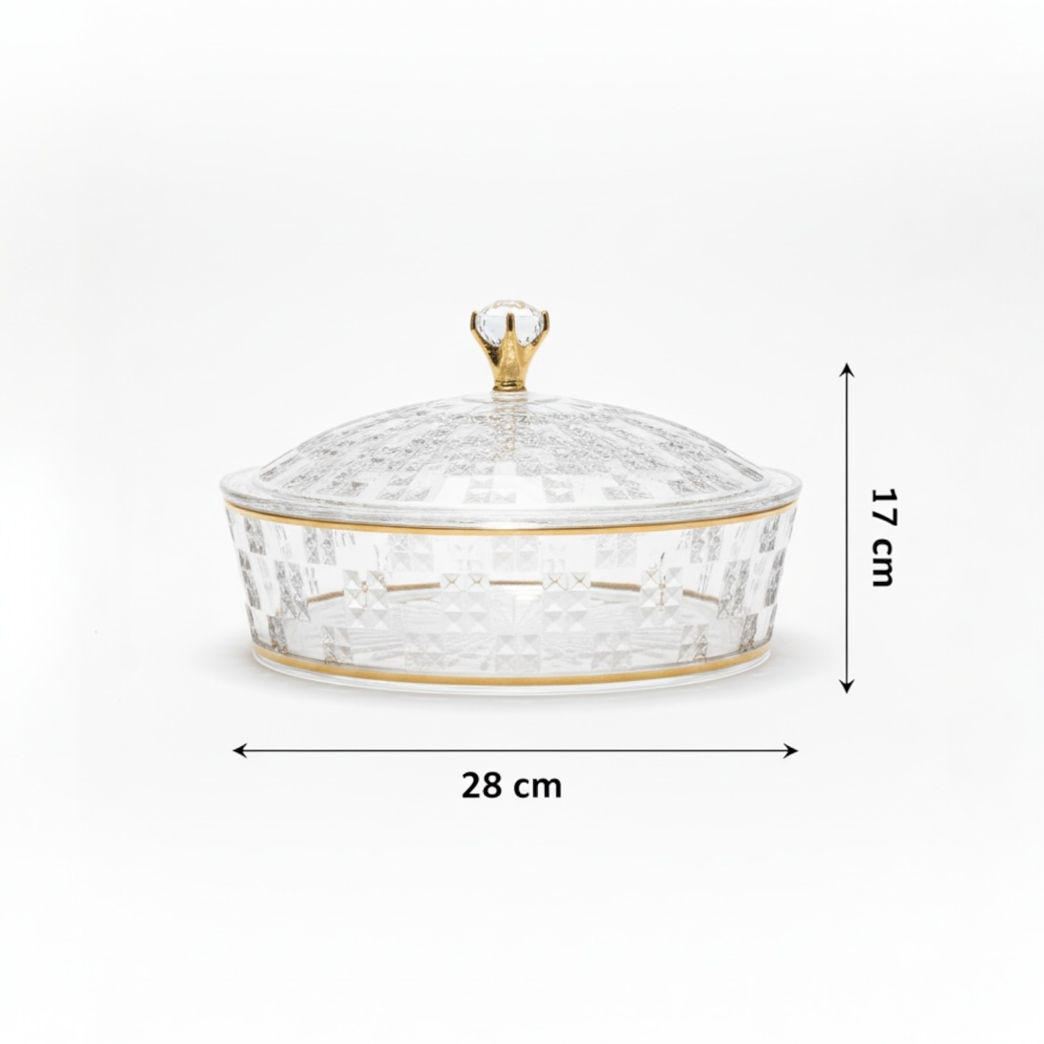 Luxury Round Acrylic Candy Box with Lid – Elegant Crystal Design G/Line (L) - Mawaeen