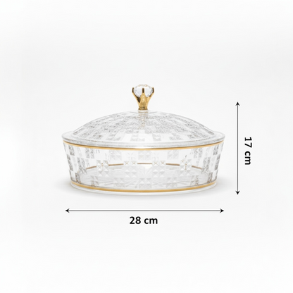 Luxury Round Acrylic Candy Box with Lid – Elegant Crystal Design G/Line (L) - Mawaeen