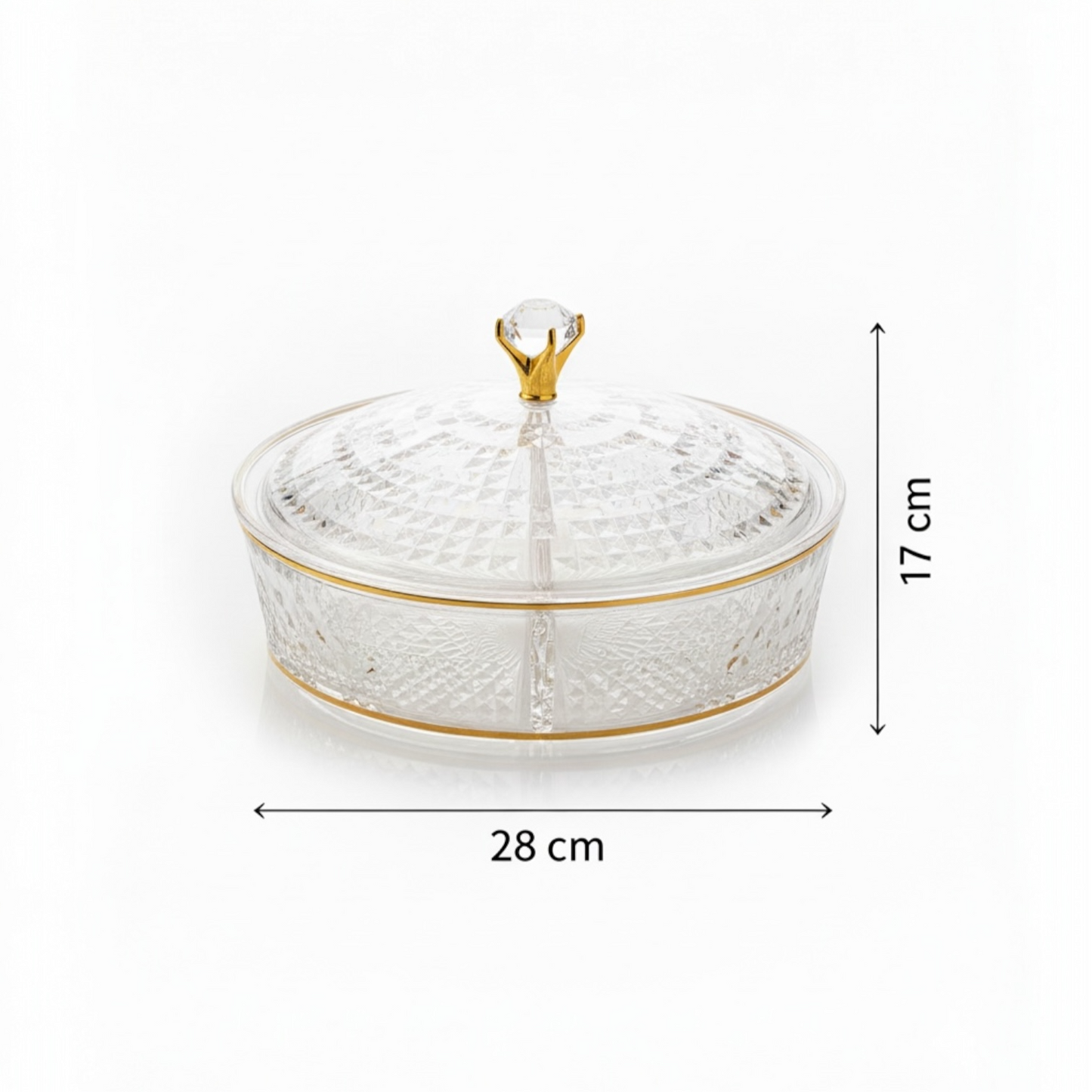 Luxury Round Acrylic Candy Box D/4 with Lid – Elegant Crystal Design G/Line (L) - Mawaeen